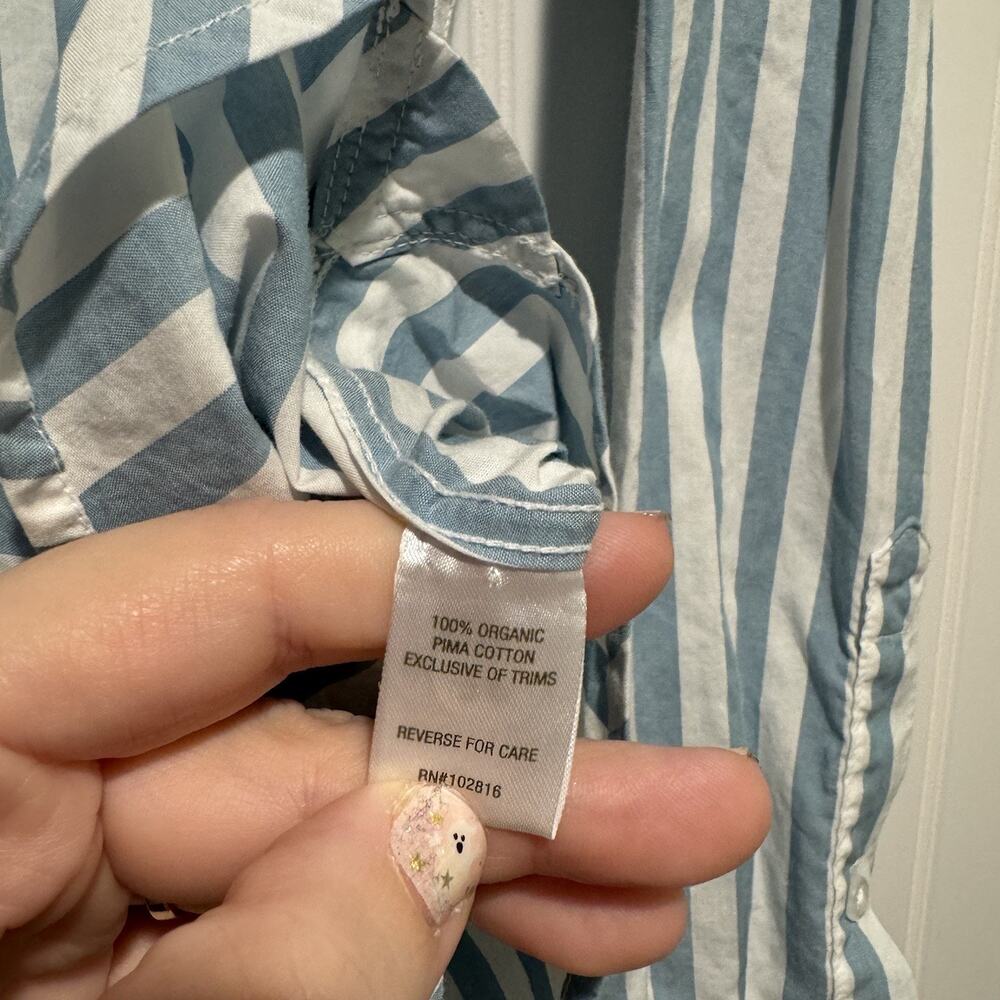 Garnet Hill Blue Striped Classic Cotton Button Up Shirt Minimalist Size 4 - Picture 4 of 5